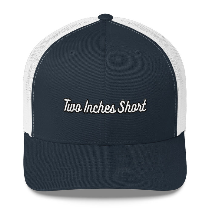 Two Inches Short Retro White Trucker Hat Navy/White